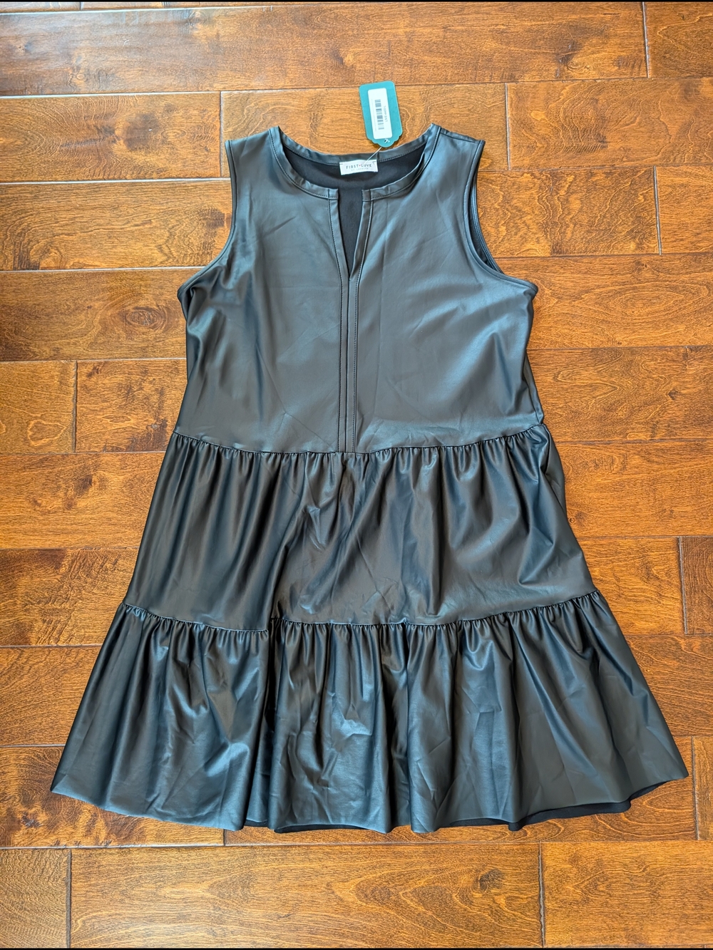 NWT: First Love by Love YN Faux Leather Tiered Sleeveless Dress - Large